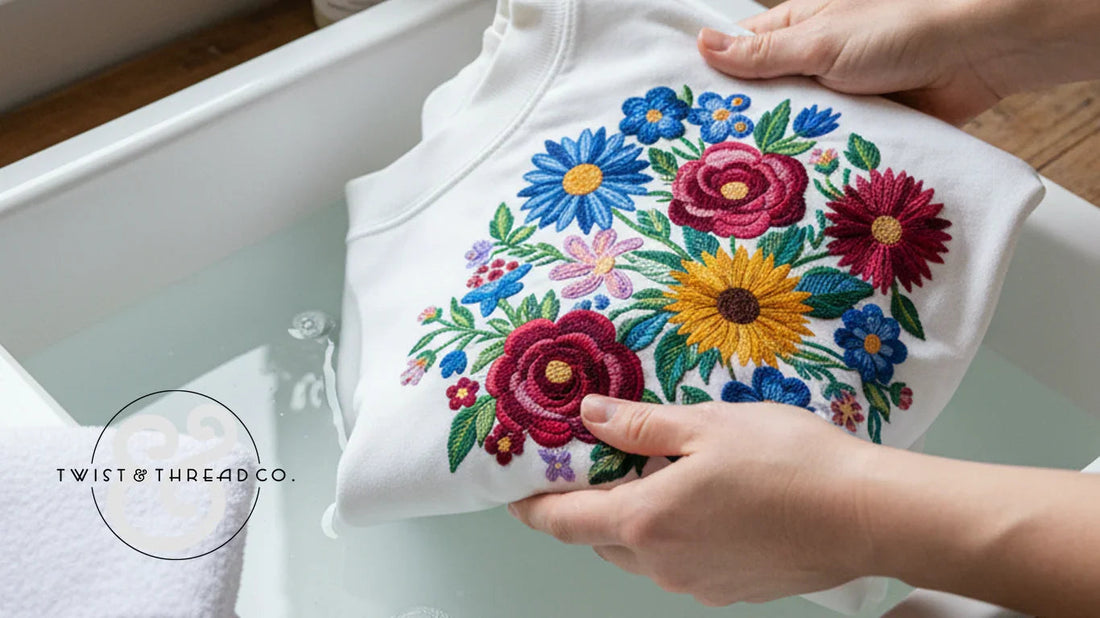 Hand washing embroidered product