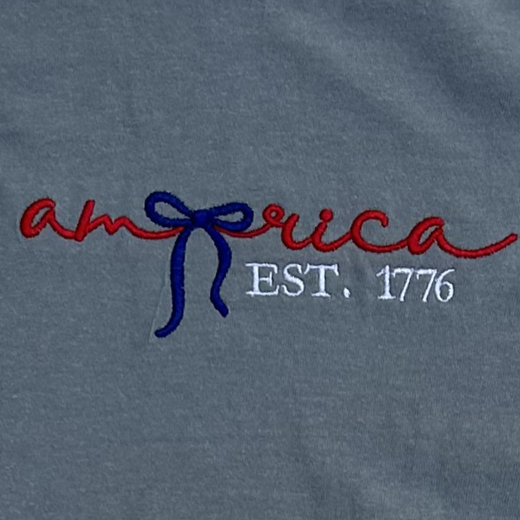 ’America Est. 1776’’ Patriotic Coquette Embroidered Apparel - Long Sleeve Tee / S - Apparel