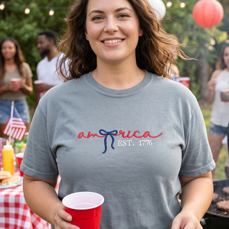 ’America Est. 1776’’ Patriotic Coquette Embroidered Apparel - T-Shirt (Regular) / S - Apparel