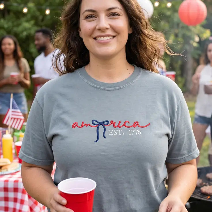 ’America Est. 1776’’ Patriotic Coquette Embroidered Apparel - T-Shirt (Regular) / S - Apparel