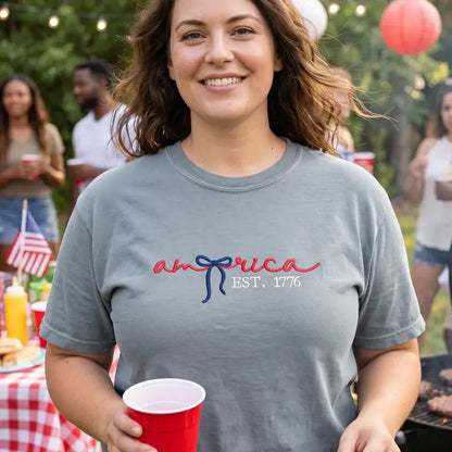 ’America Est. 1776’’ Patriotic Coquette Embroidered Apparel - T-Shirt (Regular) / S - Apparel
