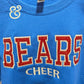 Blue embroidered sweatshirt with red glitter 'BEARS' and gold 'CHEER' text, Twist & Thread Co.