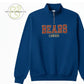 Blue quarter-zip sweatshirt with BEARS CHEER embroidered, Twist & Thread Co. apparel