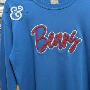 Blue sweatshirt with 'Bears' embroidered in red and white, Twist & Thread Co. apparel