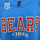 Blue embroidered sweatshirt with red glitter 'BEARS' and gold 'CHEER' text, Twist & Thread Co.