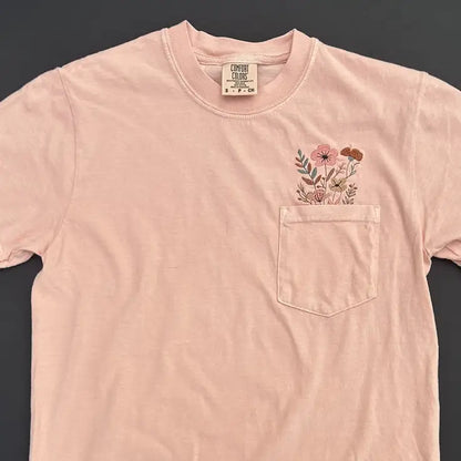 Comfort Colors Embroidered Wildflower Garden Pocket Tee - Apparel
