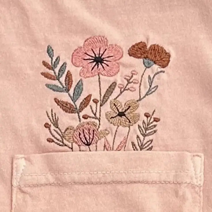 Comfort Colors Embroidered Wildflower Garden Pocket Tee - Apparel