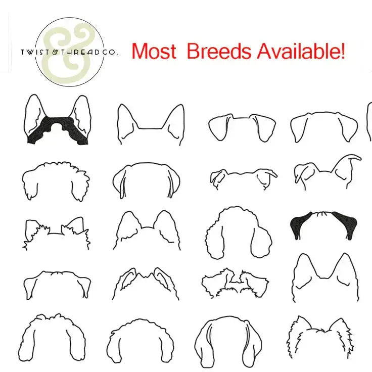 Custom embroidered dog breed outlines variety chart, Twist & Thread Co., most breeds available