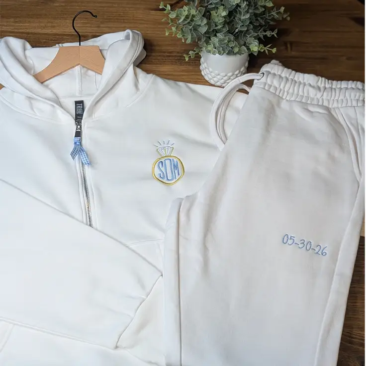 Custom Embroidered Bridal Lounge Set for Wedding Mornings - Loungwwear