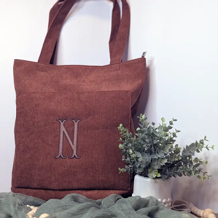 Custom Embroidered Corduroy Tote Bag for Modern Wedding Gift - Tote Bag