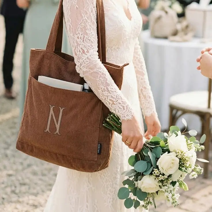 Custom Embroidered Corduroy Tote Bag for Modern Wedding Gift - Tote Bag
