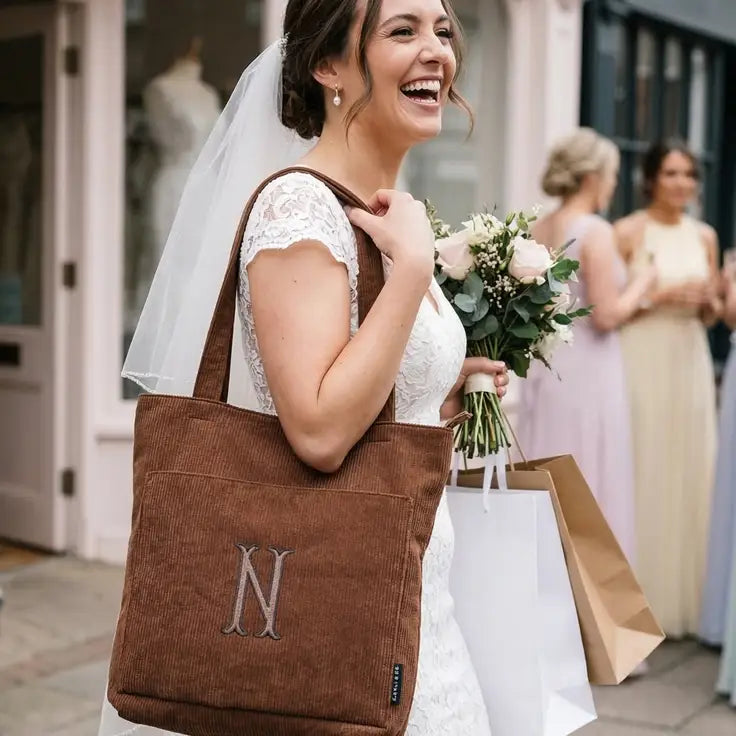 Custom Embroidered Corduroy Tote Bag for Modern Wedding Gift - Tote Bag