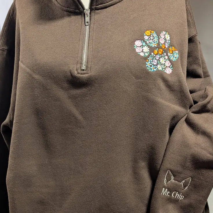 Custom Embroidered Floral Paw Print Sweatshirt and Apparel - 1/4 Zip Sweatshirt / S - Apparel