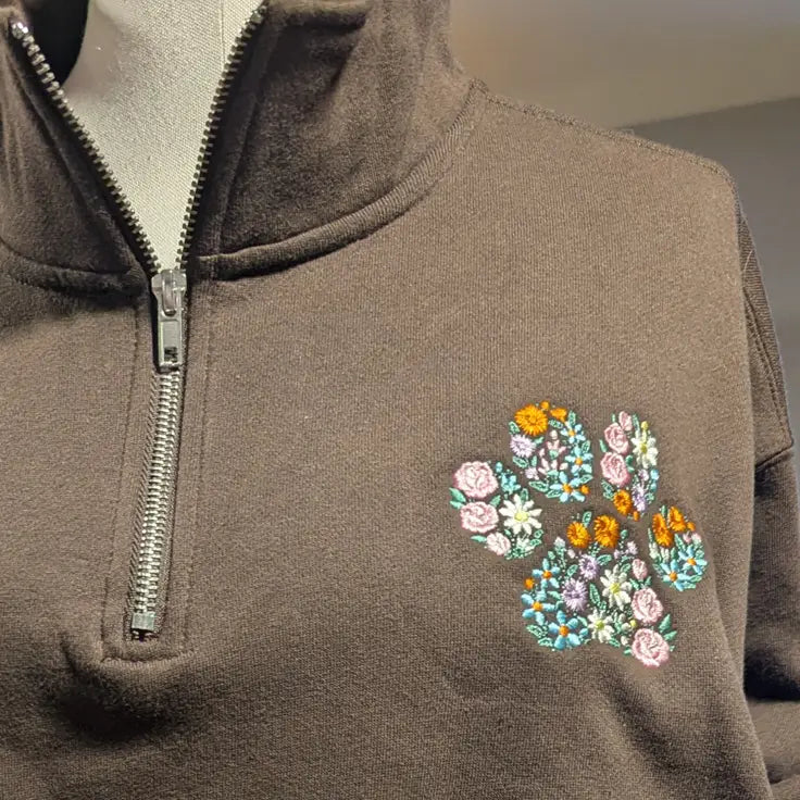 Custom Embroidered Floral Paw Print Sweatshirt and Apparel - Apparel