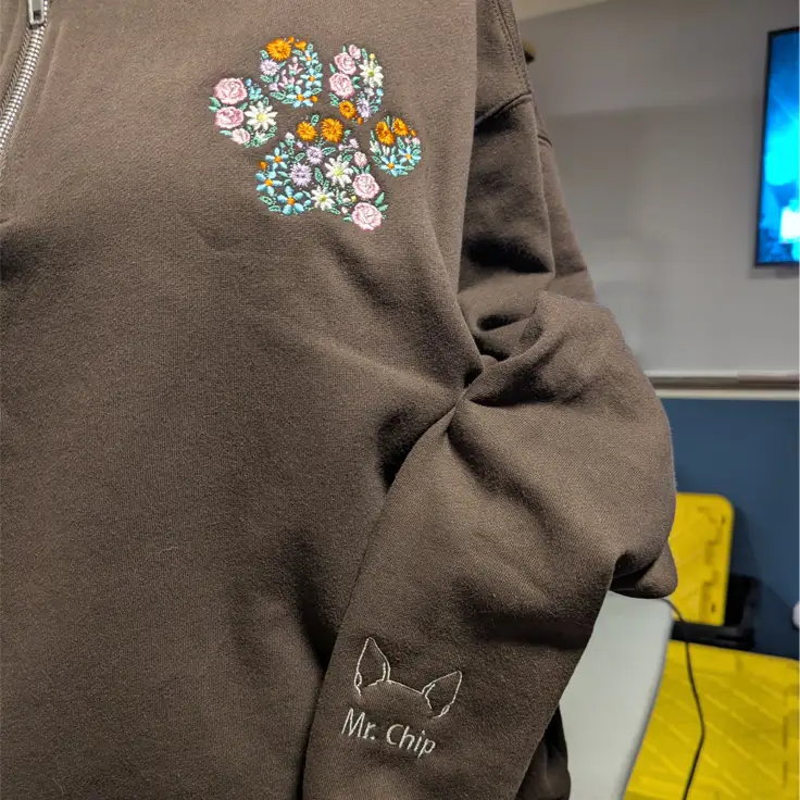Custom Embroidered Floral Paw Print Sweatshirt and Apparel - Apparel