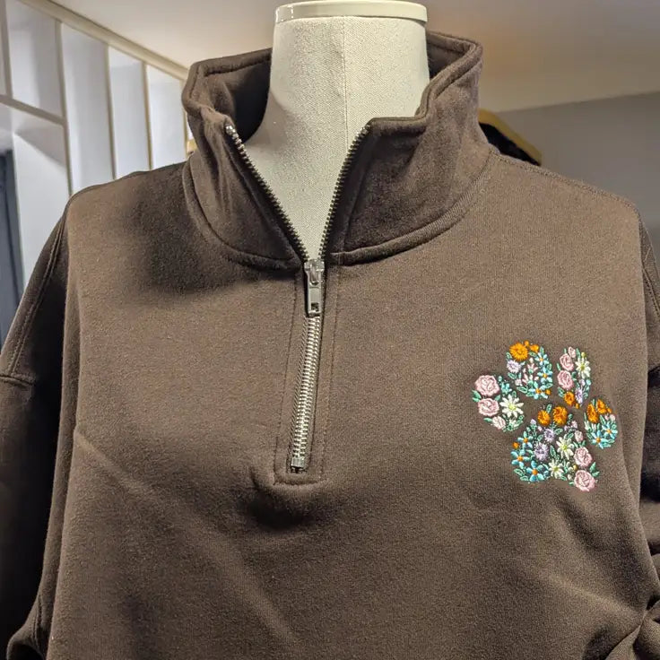 Custom Embroidered Floral Paw Print Sweatshirt and Apparel - Apparel