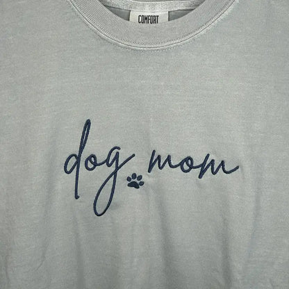Custom Script Embroidered Dog Mom Sweatshirt - T-Shirt (Comfort Colors) / S - Apparel