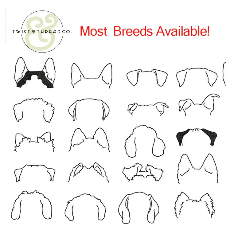 Custom embroidered dog breed outlines variety chart, Twist & Thread Co., most breeds available