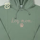 Sage green hoodie with 'dog mom' and paw print embroidered, Twist & Thread Co. custom apparel