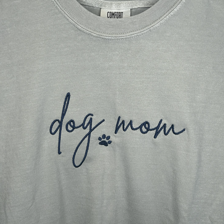 Custom Script Embroidered Dog Mom Sweatshirt - T-Shirt (Comfort Colors) / S - Apparel