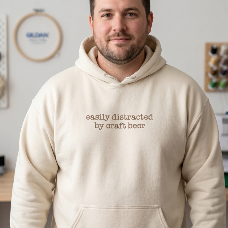 ’Easily Distracted by Craft Beer’ Embroidered Apparel - Hoodie / S - Apparel