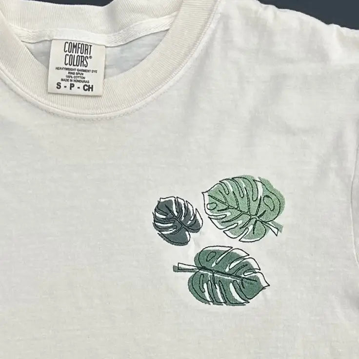 Embroidered Monstera Leaf Comfort Colors Heavyweight Cotton T Shirt - Apparel