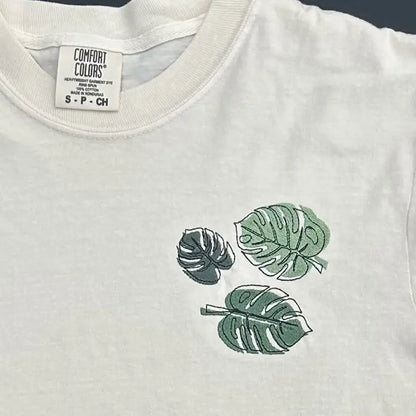 Embroidered Monstera Leaf Comfort Colors Heavyweight Cotton T Shirt - Apparel