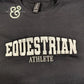 Black heavy blend sweatshirt with white embroidered text EQUESTRIAN ATHLETE by Twist & Thread Co.