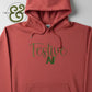 Rust-colored hoodie with green embroidered text saying Festive AF by Twist & Thread Co.