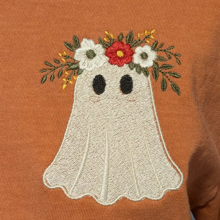 Halloween Embroidered Floral Ghost Pumpkin Spice Tee - Apparel