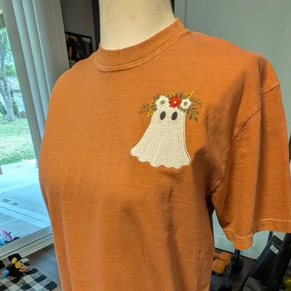 Halloween Embroidered Floral Ghost Pumpkin Spice Tee - T-Shirt (Comfort Colors) / S - Apparel