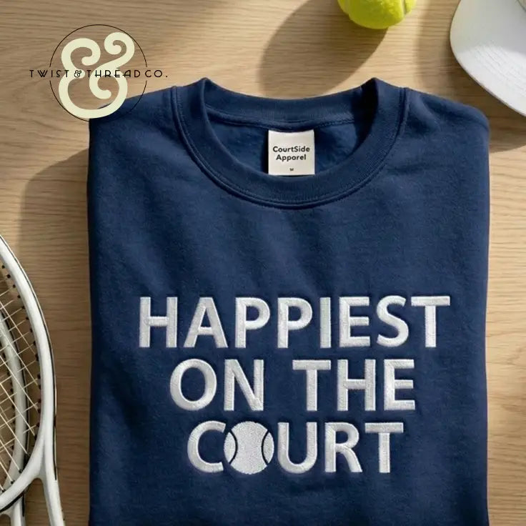 ’Happiest On The Court’ Embroidered Sweatshirts - Apparel
