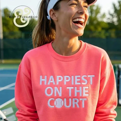 ’Happiest On The Court’ Embroidered Sweatshirts - Crewneck / S - Apparel