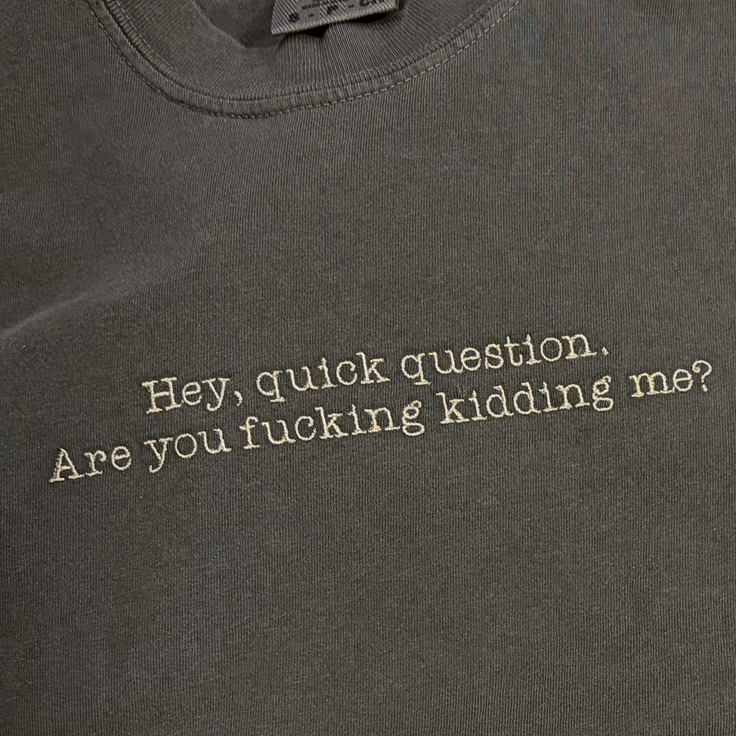 Hey Quick Question Funny Embroidered Comfort Colors T-Shirt - Apparel