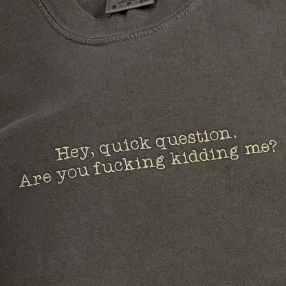 Hey Quick Question Funny Embroidered Comfort Colors T-Shirt - Apparel