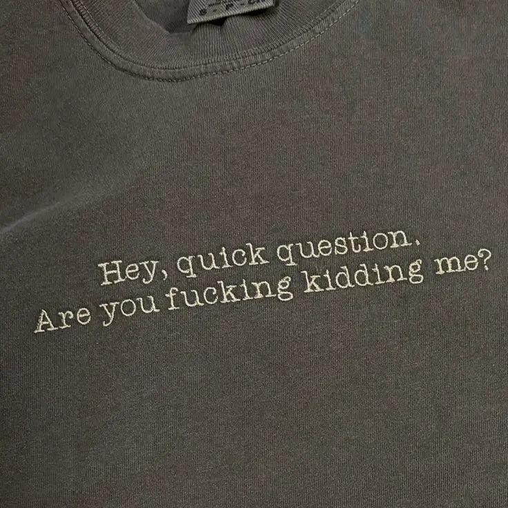 Hey Quick Question Funny Embroidered Comfort Colors T-Shirt - Apparel