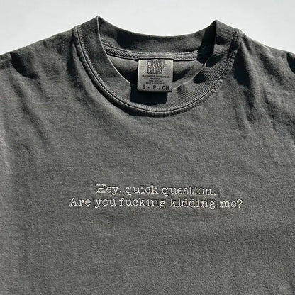 Hey Quick Question Funny Embroidered Comfort Colors T-Shirt - Apparel