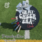 Personalized cheer era sign with silver bow on turf, custom name, and decorative clothespins