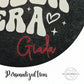 Personalized cheer era design with name Giada, white retro font, hearts and stars on black background.