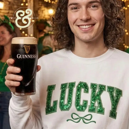 Lucky Sequin Embroidered Appliqué St. Patrick’s Day Sweatshirt & Hoodie - Long Sleeve Tee / S - Apparel