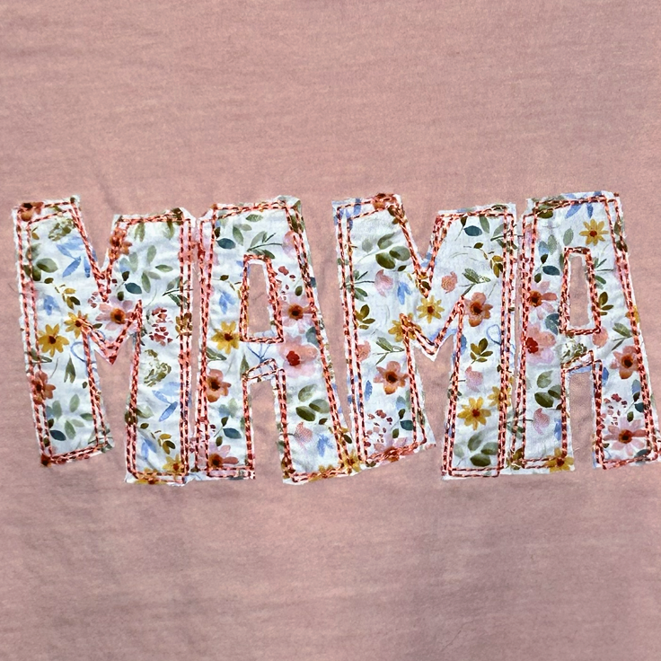 Peachy MAMA Floral Raw Edge Applique Comfort Colors T-Shirt - Apparel
