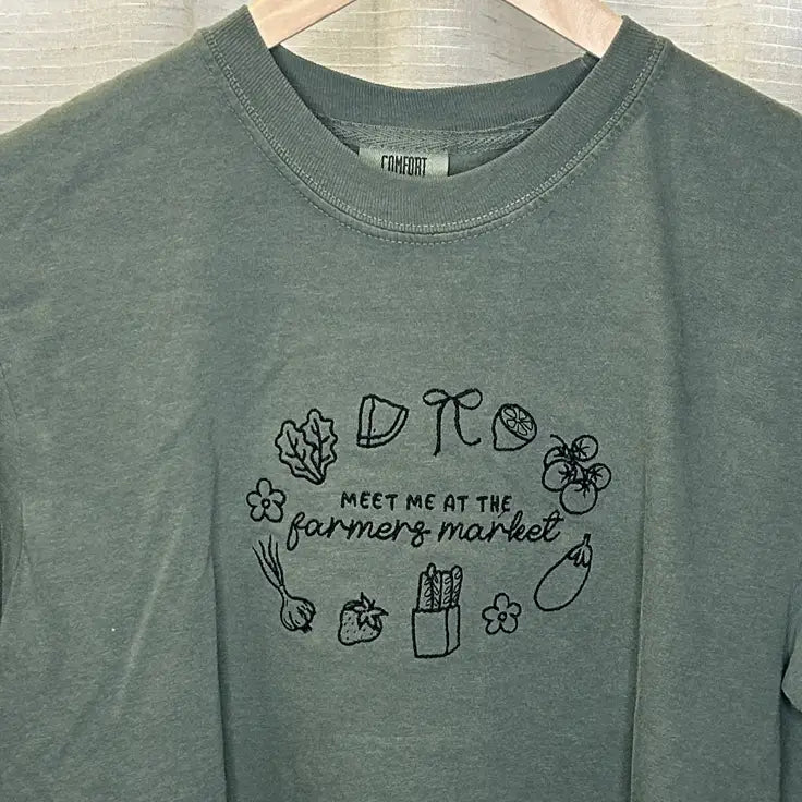 ’Meet Me at the Farmers Market’ Embroidered Apparel - Long Sleeve Tee / S - Apparel