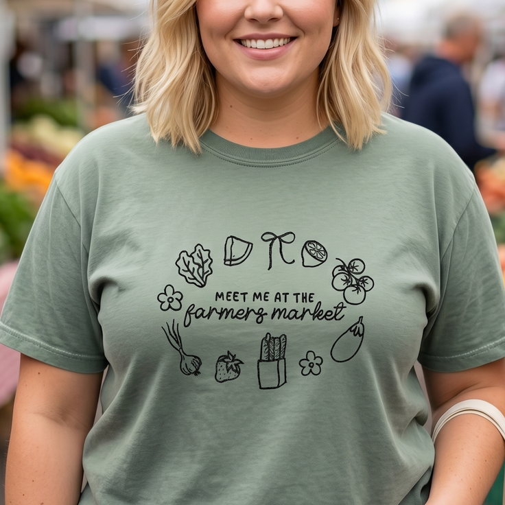 ’Meet Me at the Farmers Market’ Embroidered Apparel - T-Shirt (Regular) / S - Apparel