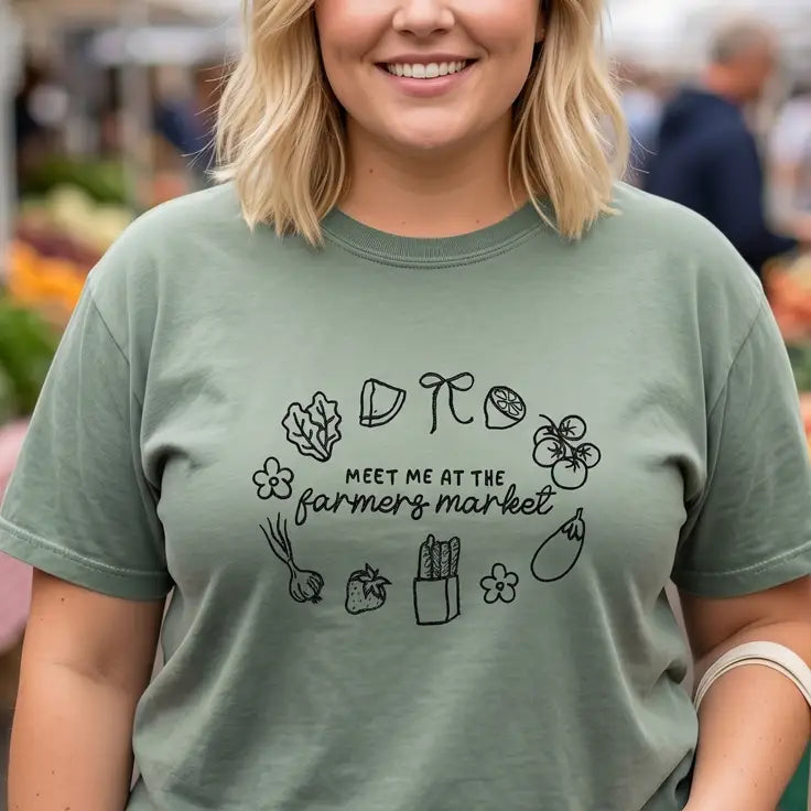 ’Meet Me at the Farmers Market’ Embroidered Apparel - T-Shirt (Regular) / S - Apparel