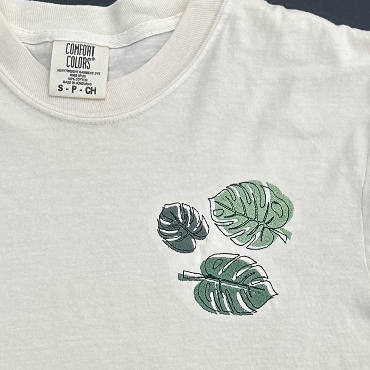 Embroidered Monstera Leaf Comfort Colors Heavyweight Cotton T Shirt - Apparel
