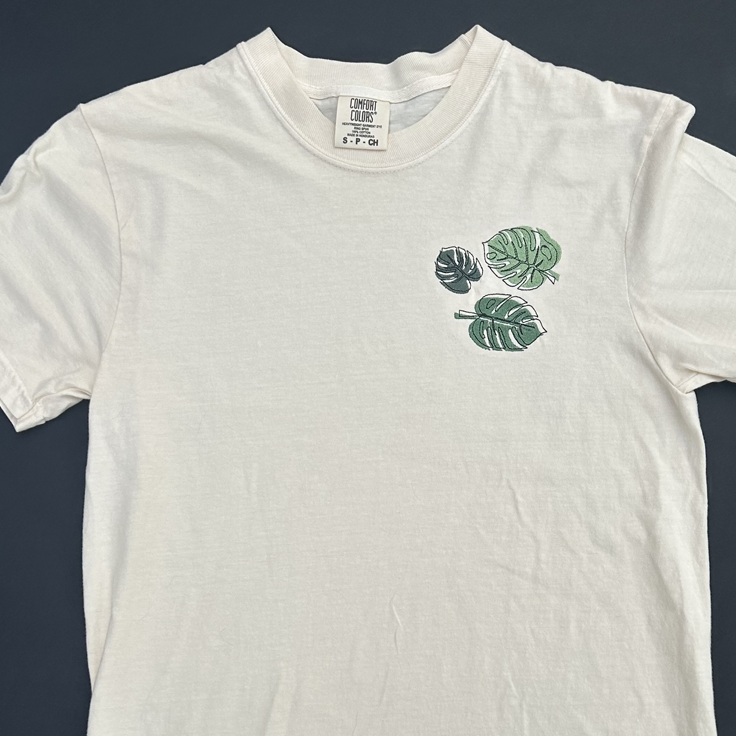 Embroidered Monstera Leaf Comfort Colors Heavyweight Cotton T Shirt - Apparel