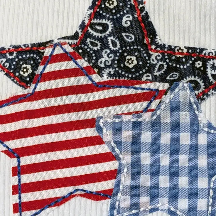 Patriotic Mixed Pattern Star Applique Embroidered Crop Tank Top - Apparel