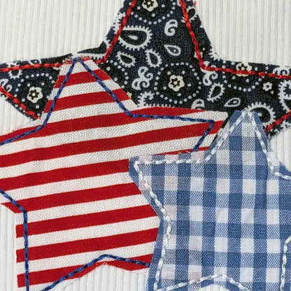 Patriotic Mixed Pattern Star Applique Embroidered Crop Tank Top - Apparel