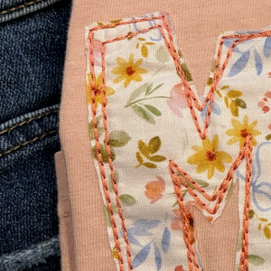 Peachy MAMA Floral Raw Edge Applique Comfort Colors T-Shirt - Apparel