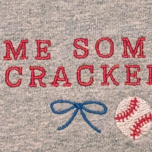 "Buy Me Some Peanuts and Cracker Jacks" Embroidered Raglan T-Shirt